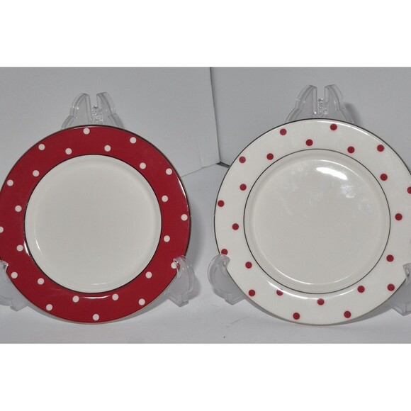 6 Kate Spade Lenox Polka Dot  3 Red And 3 Platinum  Appetizer Plates 5.75" - Picture 15 of 16